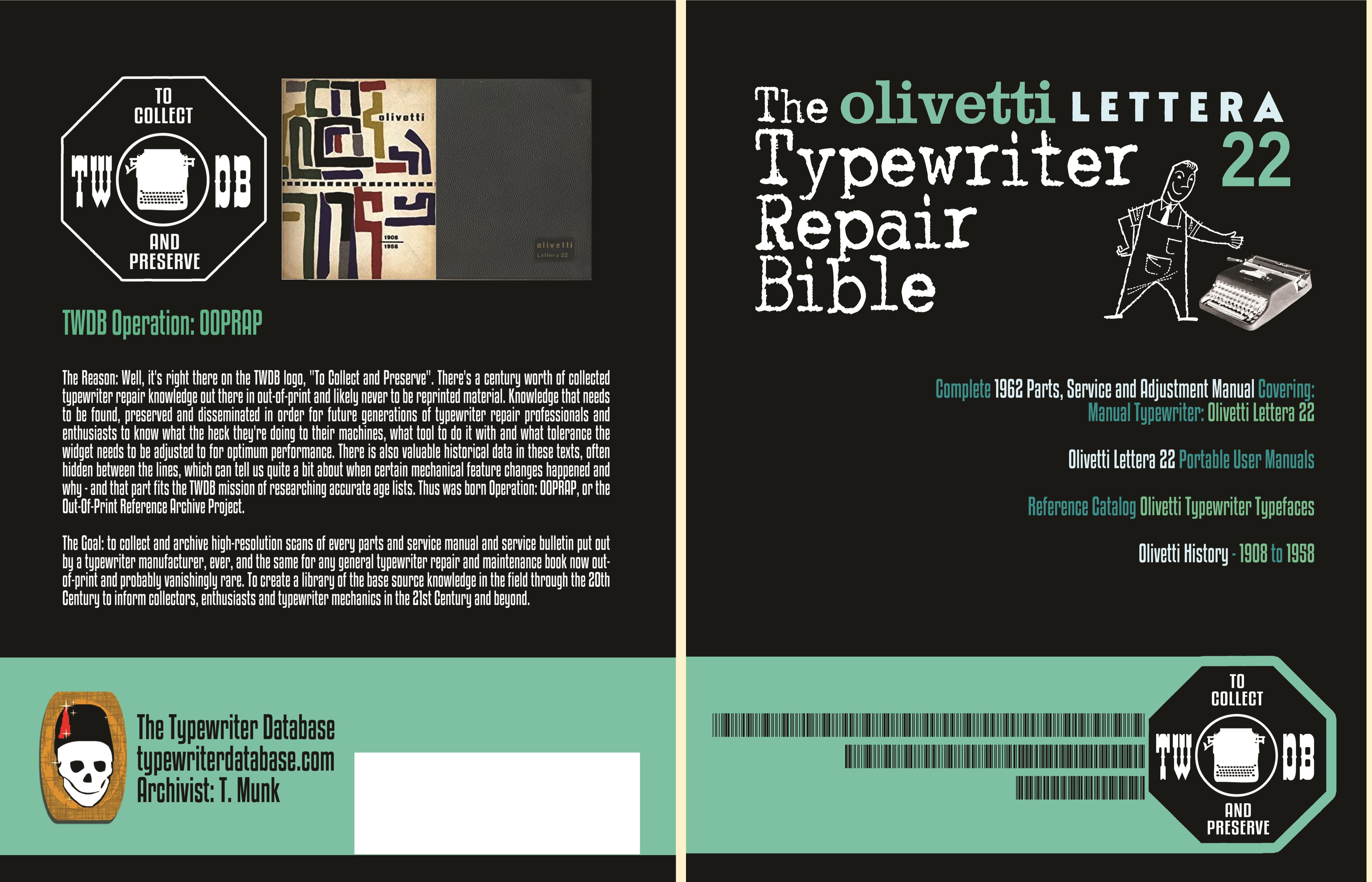 The Olivetti Lettera 22 Typewriter Repair Bible cover image