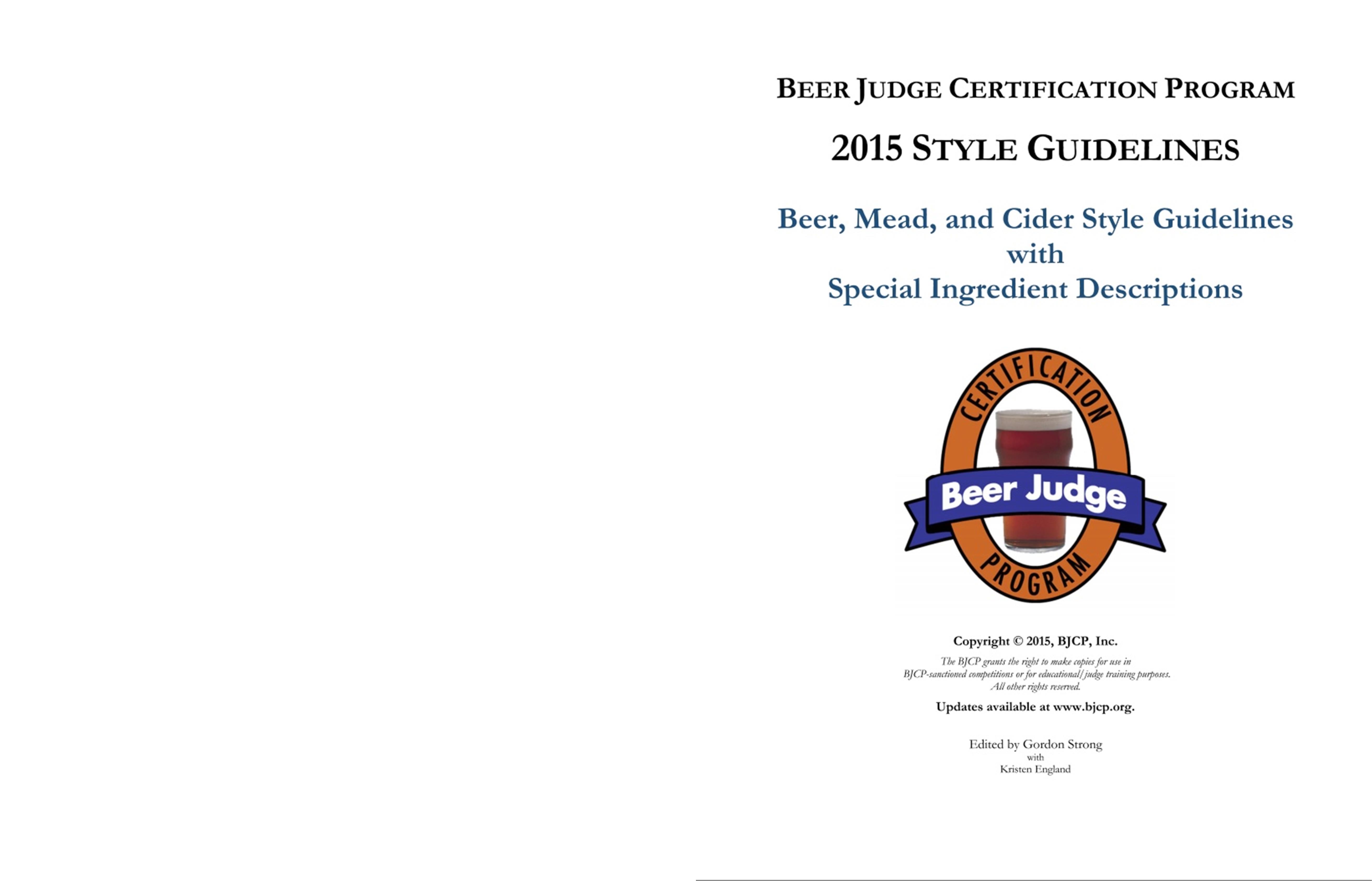 Beer Judge Certification Program 2015 Style Guidelines cover image