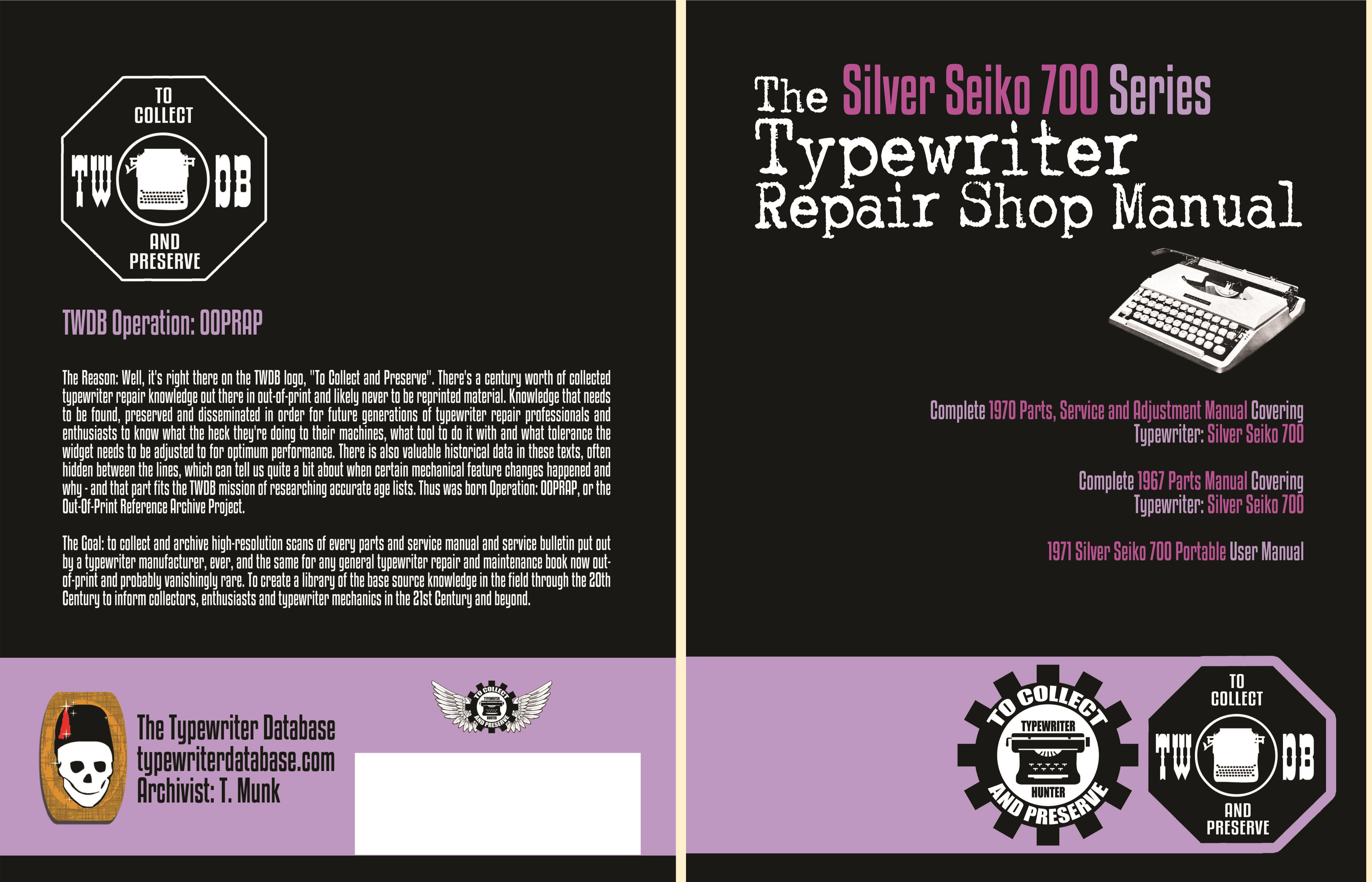 The Silver Seiko 700 Series Typewriter Repair Manual cover image