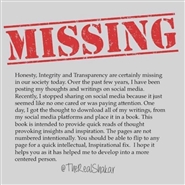 Missing Honesty Integrity Transparency I: Thoughts, Social Media Writings & Posts of Shakar K. Brumfield cover image